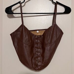 Brown Faux Leather Bustier Top